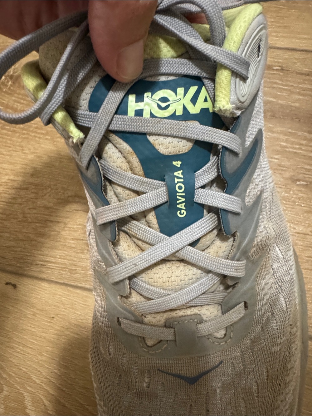 Hoka Running Shoes in Light Gray with Lime Accents - Picture 7 of 9